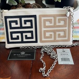Vintage Brighton My Flat in London Cream and Navy Clutch, New, Retailed $120.